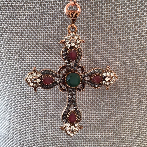 Jewelry - ✝️Copper Tone Jewel Encrusted Cross Necklace